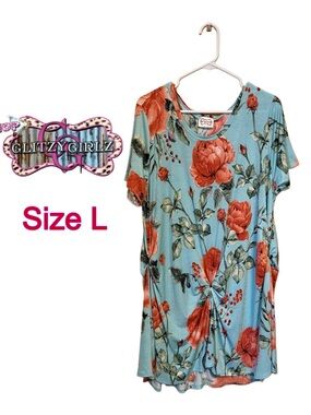 🌺🌸 Floral Knot Front Tunic Dress L Boho Cottagecore Whimsigoth Spring Summer 🌸🌺
